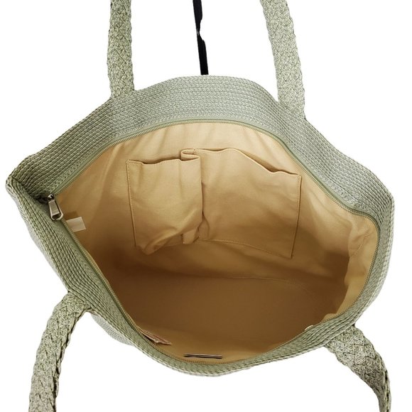 Talbots NWT Purse Woven Tweed Basket Tote Shoulder Bag Braided Straps Green - Picture 8 of 8